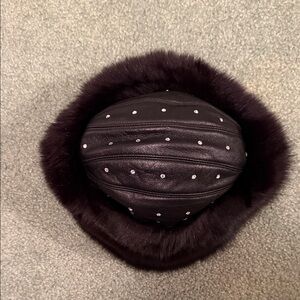 Leather and mink hat